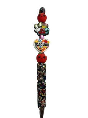 Teacher Appreciation Beaded Pen With Apple & Heart Accents Rhinestone Handle Bes